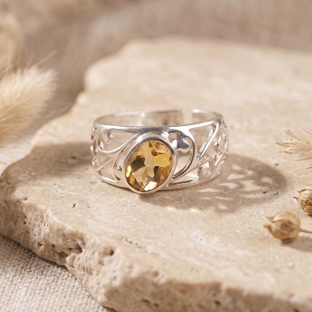 Citrine Small Oval Design Silver Ring-Shubhanjali Store (4) citrine small oval design silver ring