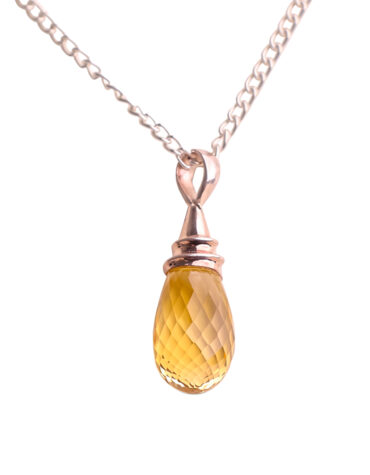citrine tear drop faceted silver pendant