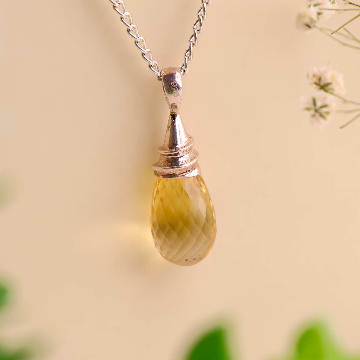 Citrine Tear Drop Faceted Silver Pendant Shubhanjali-store (4) citrine tear drop faceted silver pendant