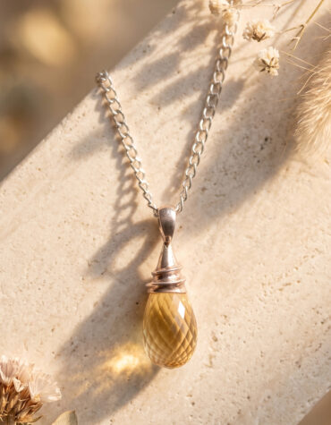 citrine tear drop faceted silver pendant