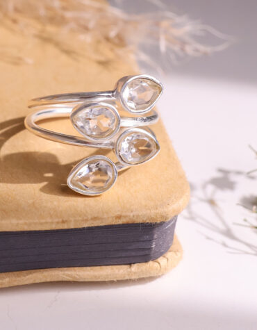 clear quartz 4 stone ring silver
