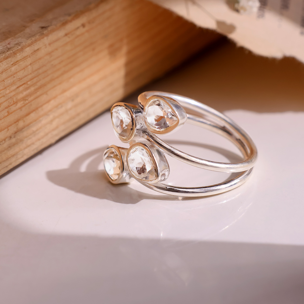 Clear Quartz 4 Stone Ring Silver-Shubhanjali Store (6) clear quartz 4 stone ring silver