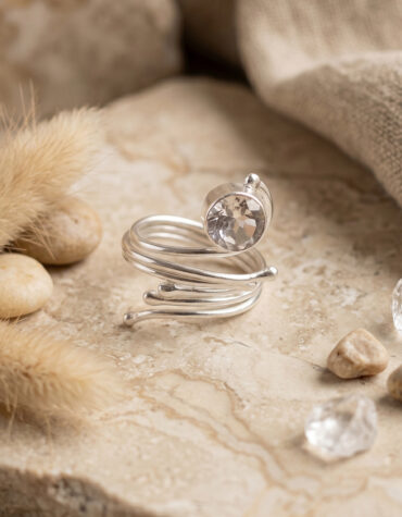 clear quartz snake ring silver