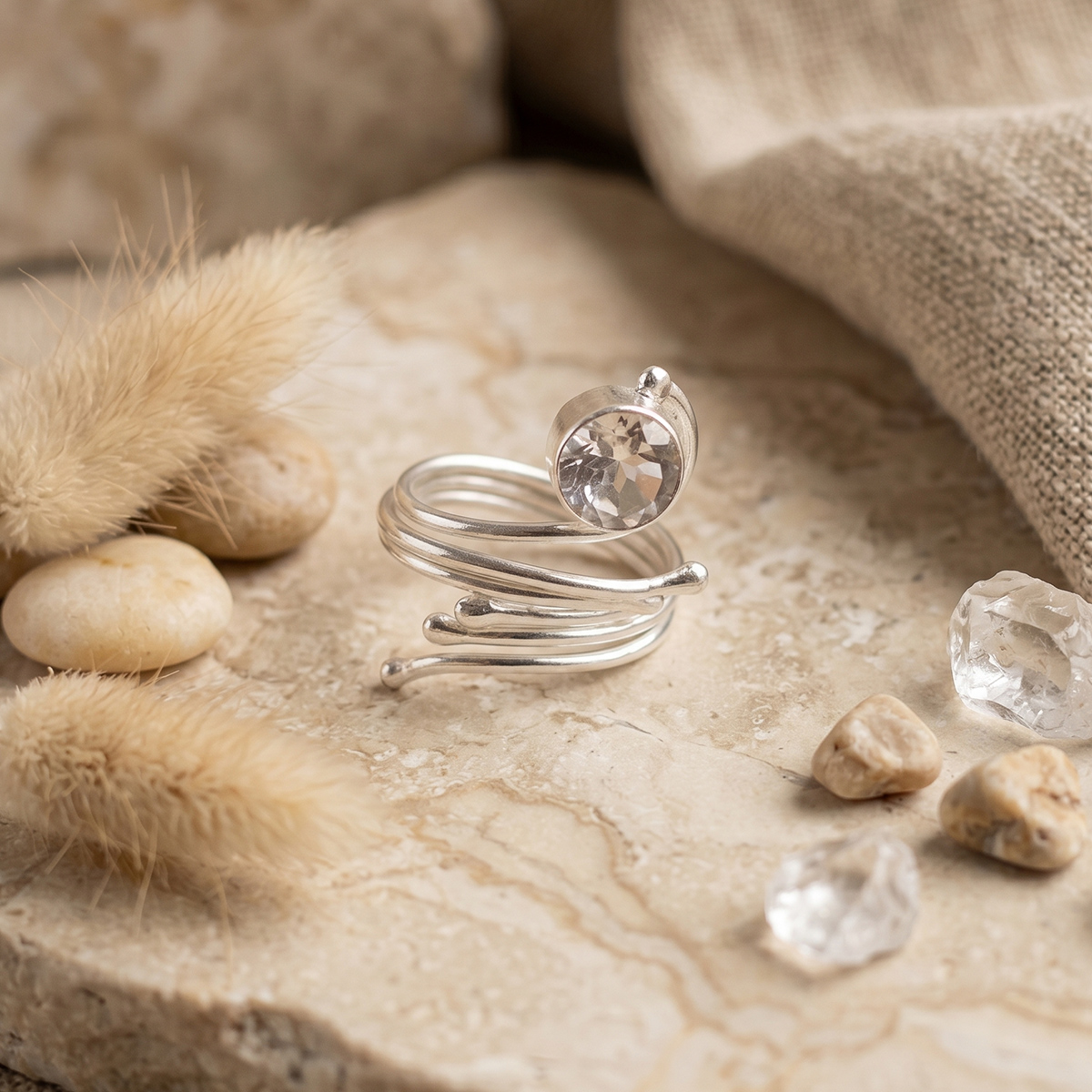 Clear Quartz Snake Ring Silver-Shubhanjali Store (2) clear quartz snake ring silver