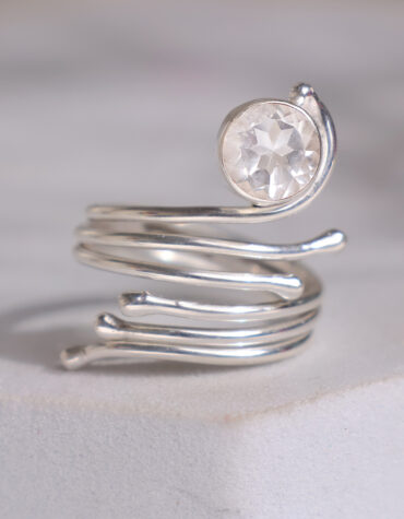 clear quartz snake ring silver