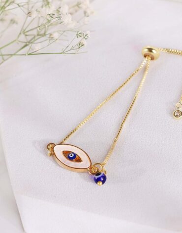 Evil Eye Mother Of Pearl Eye Shape Chain Bracelet -Shubhanjali Store