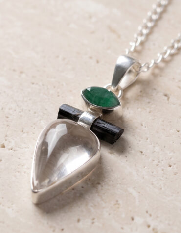 green aventurine with b t & cq pendant silver