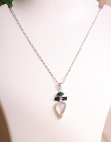green aventurine with b t & cq pendant silver