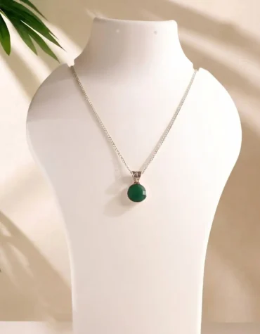 green jade round silver pendant