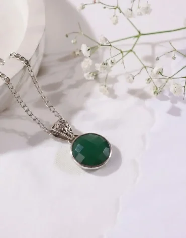 green jade round silver pendant