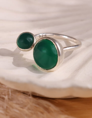 green onyx double stone ring silver