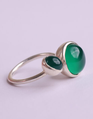 green onyx double stone ring silver