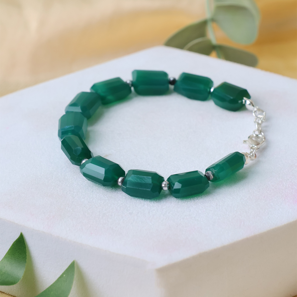 Green Onyx Faceted Tumble Bracelet-Shubhanjali Store (2) green onyx faceted tumble bracelet