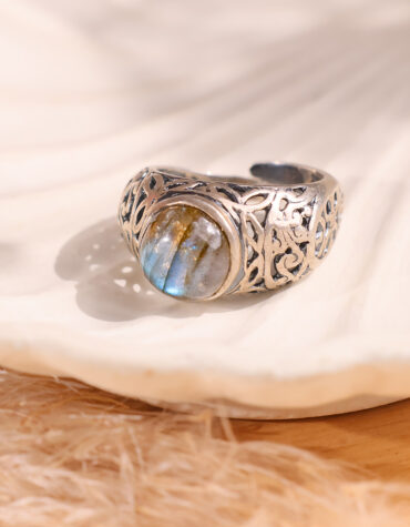 labradorite boho silver ring