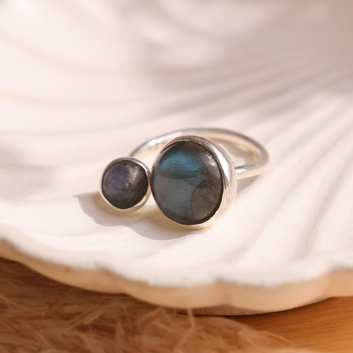 Labradorite Double Stone Ring Silver (3) labradorite double stone ring silver