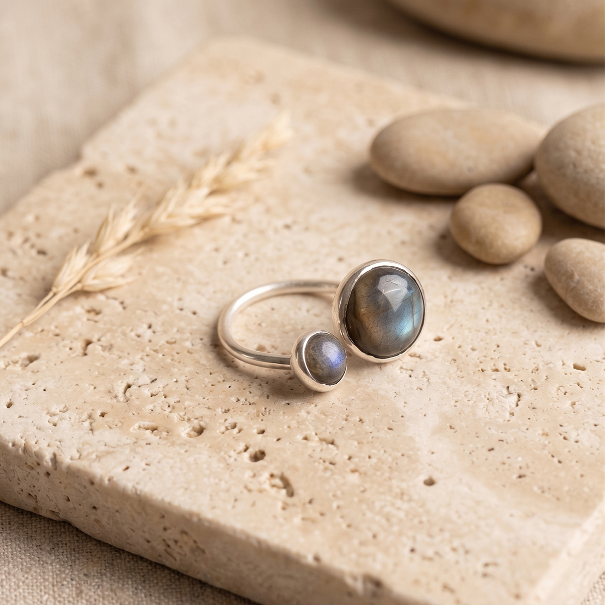 Labradorite Double Stone Ring Silver (4) labradorite double stone ring silver