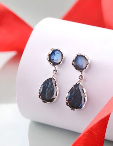 labradorite double stone silver earring