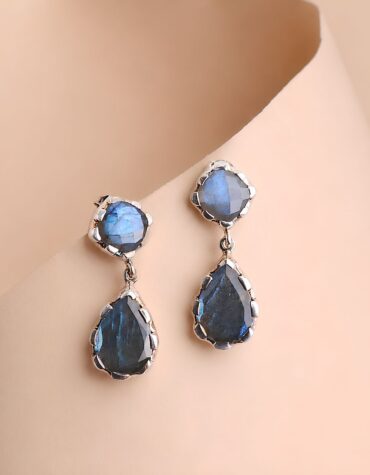 labradorite double stone silver earring
