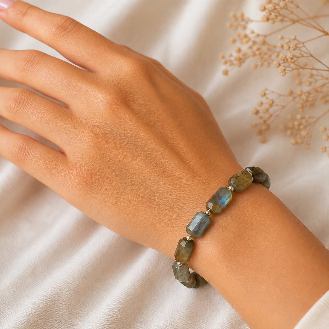 Labradorite Faceted Tumble Bracelet-Shubhanjali Store labradorite faceted tumble bracelet