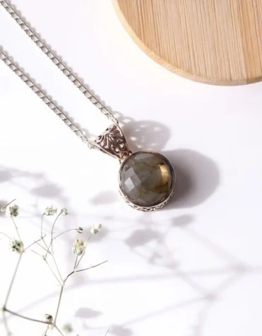 labradorite round silver pendant
