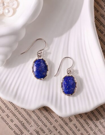 lapis oval shape silver earring