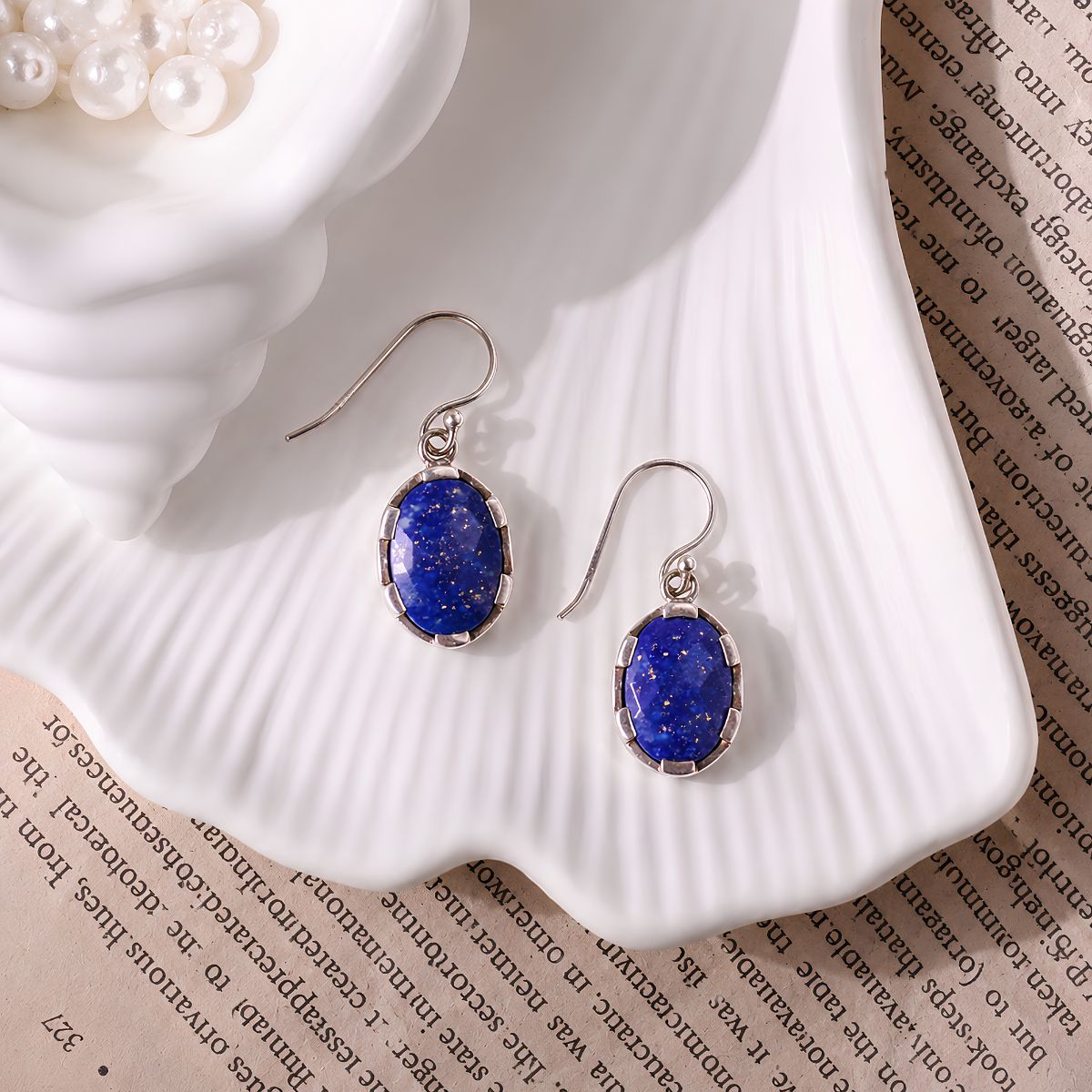 Lapis Oval Shape Silver Earring-Shubhanjali Store (1) lapis oval shape silver earring