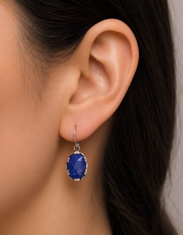 lapis oval shape silver earring