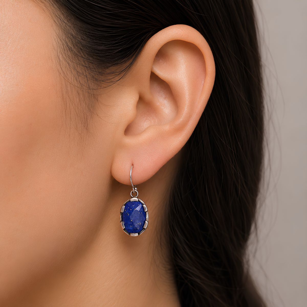 Lapis Oval Shape Silver Earring-Shubhanjali Store (2) lapis oval shape silver earring