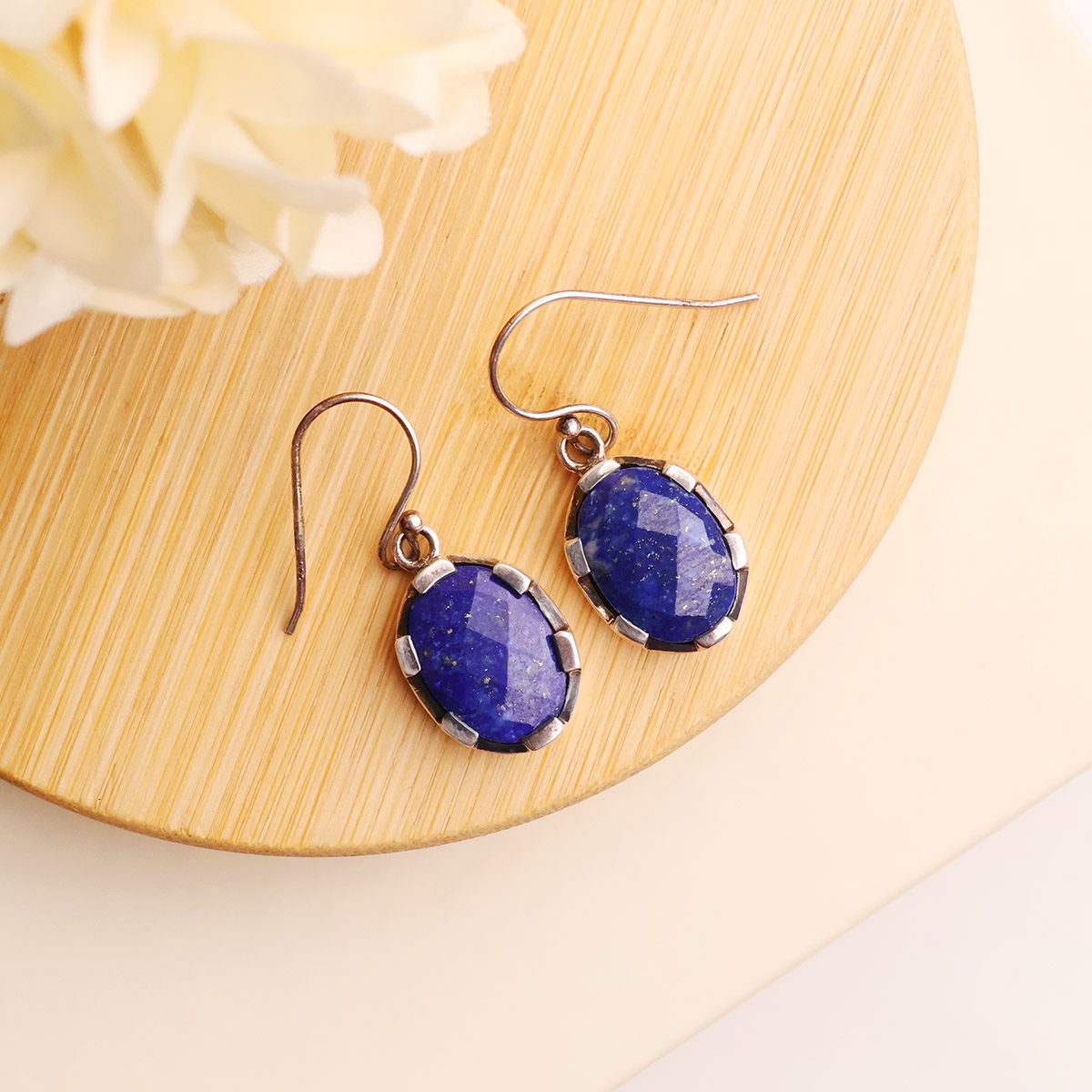 Lapis Oval Shape Silver Earring-Shubhanjali Store (4) lapis oval shape silver earring