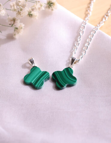 malachite flower silver pendant