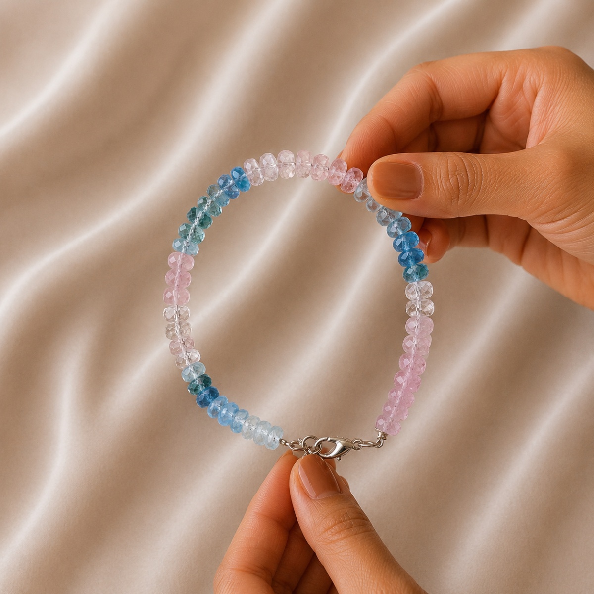 Morganite Bati Faceted Silver Bracelet-Shubhanjali Store (2) morganite bati faceted silver bracelet
