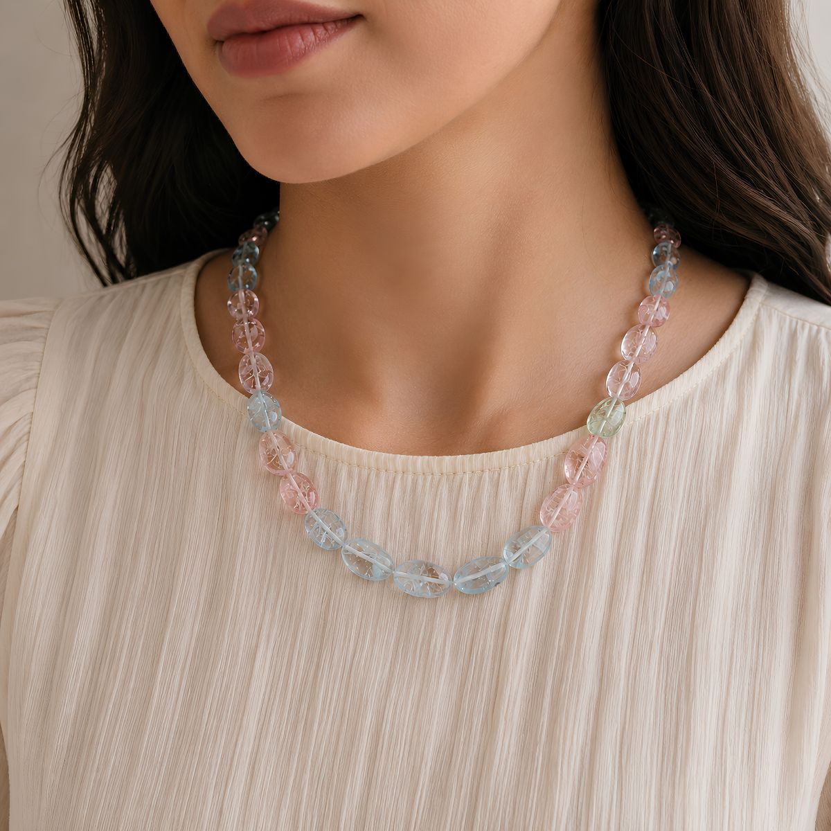 Morganite Big Tumble Necklace-Shubhanjali Store (1) morganite big tumble necklace