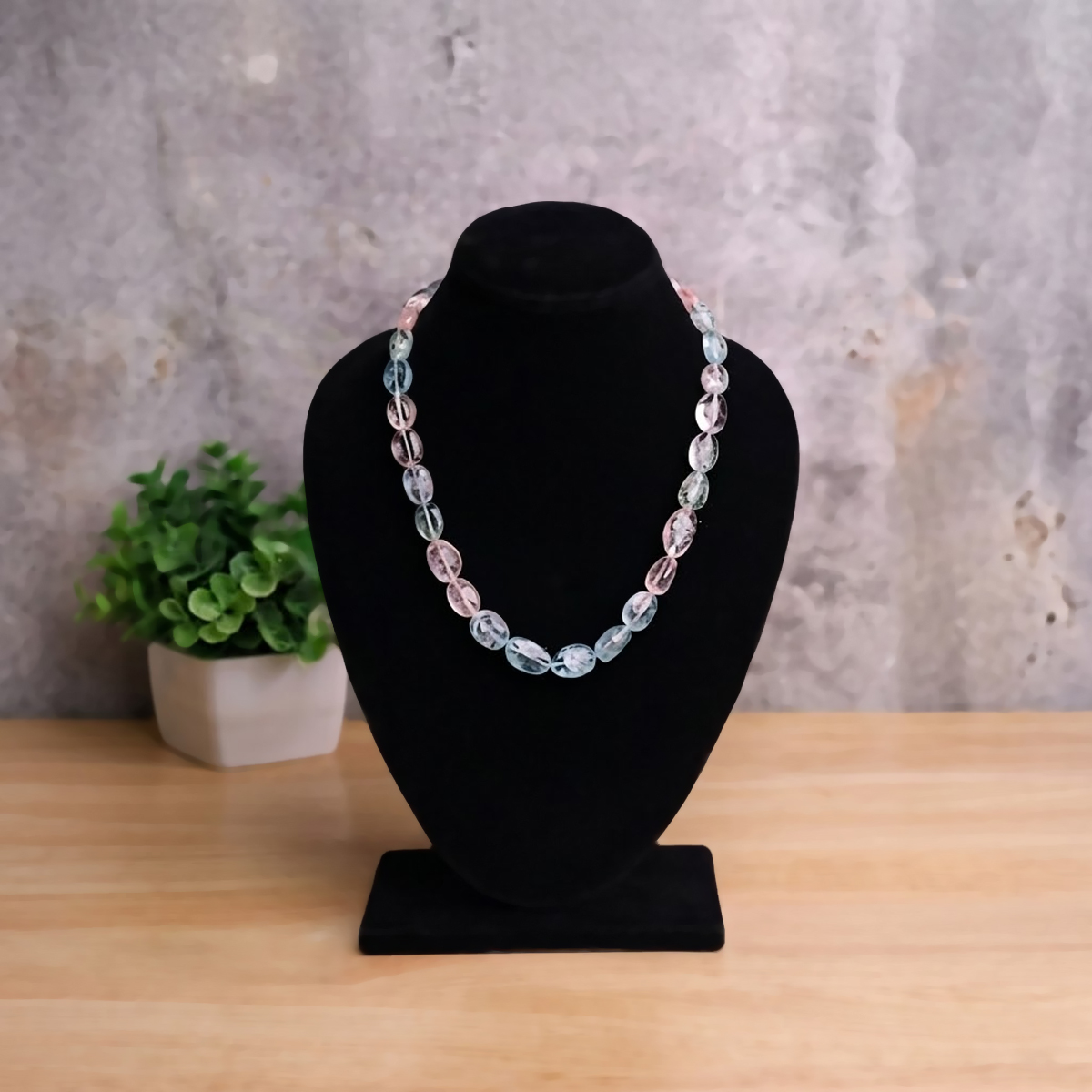 Morganite Big Tumble Necklace-Shubhanjali Store (2) morganite big tumble necklace