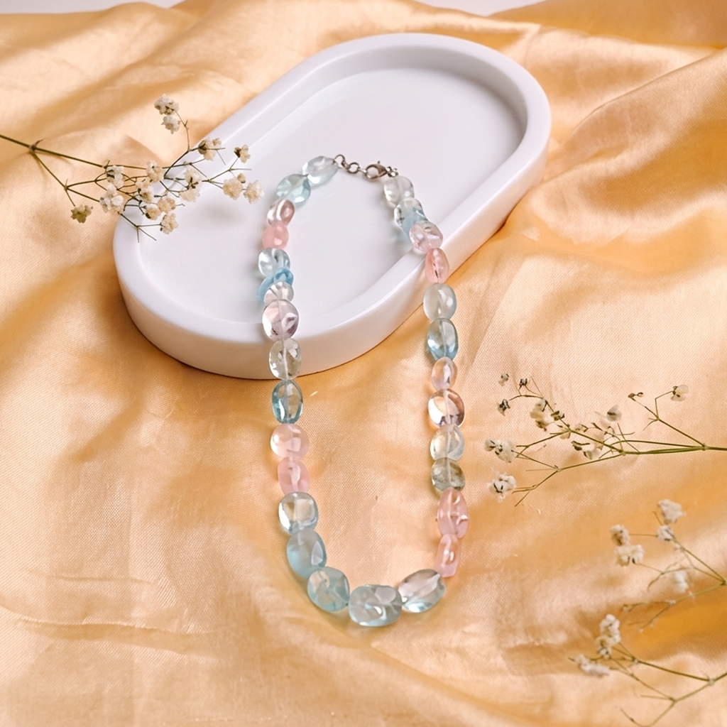 Morganite Big Tumble Necklace-Shubhanjali Store (3) morganite big tumble necklace