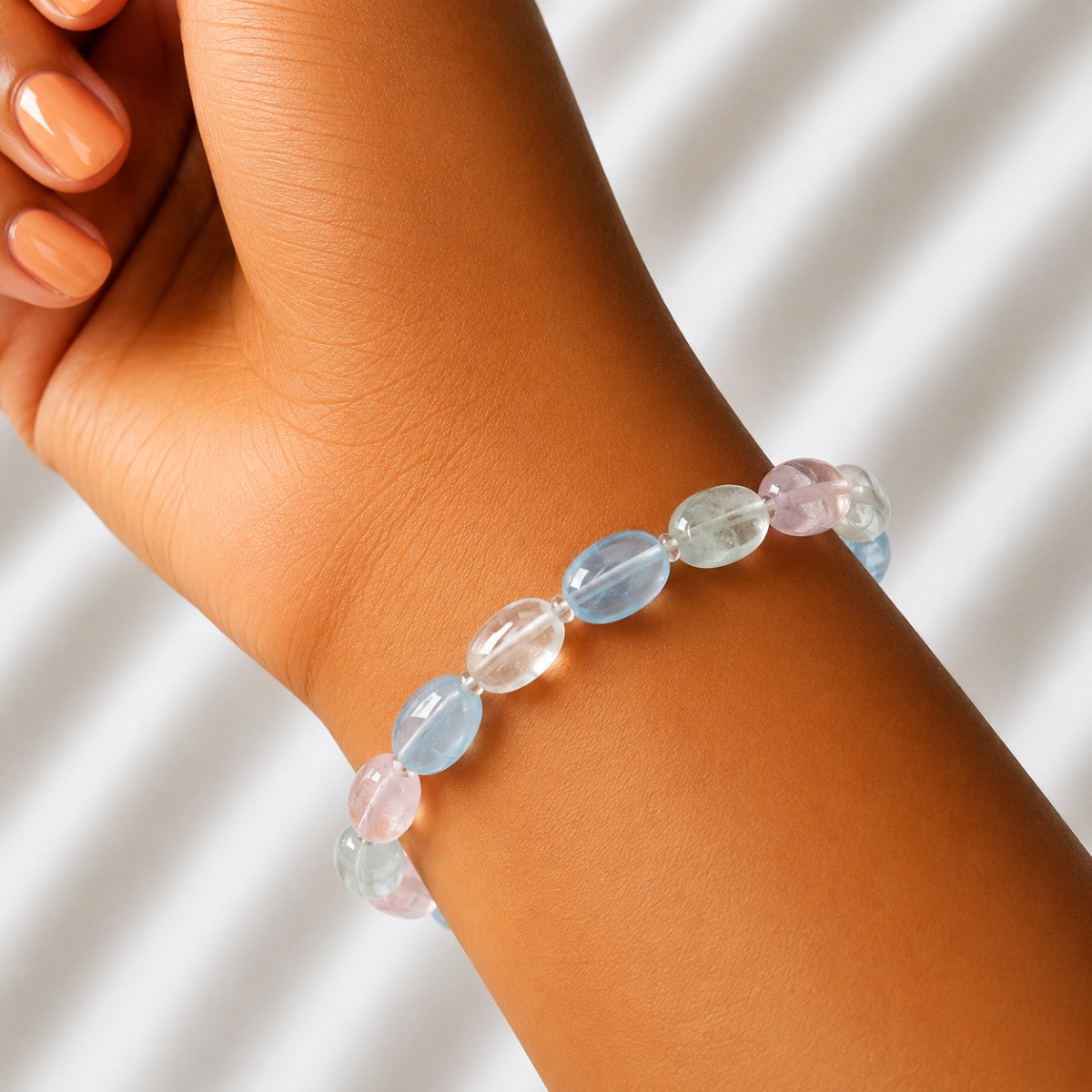 Morganite Big Tumble Silver Bracelet HQ-Shubhanjali Store (1) morganite big tumble silver bracelet hq