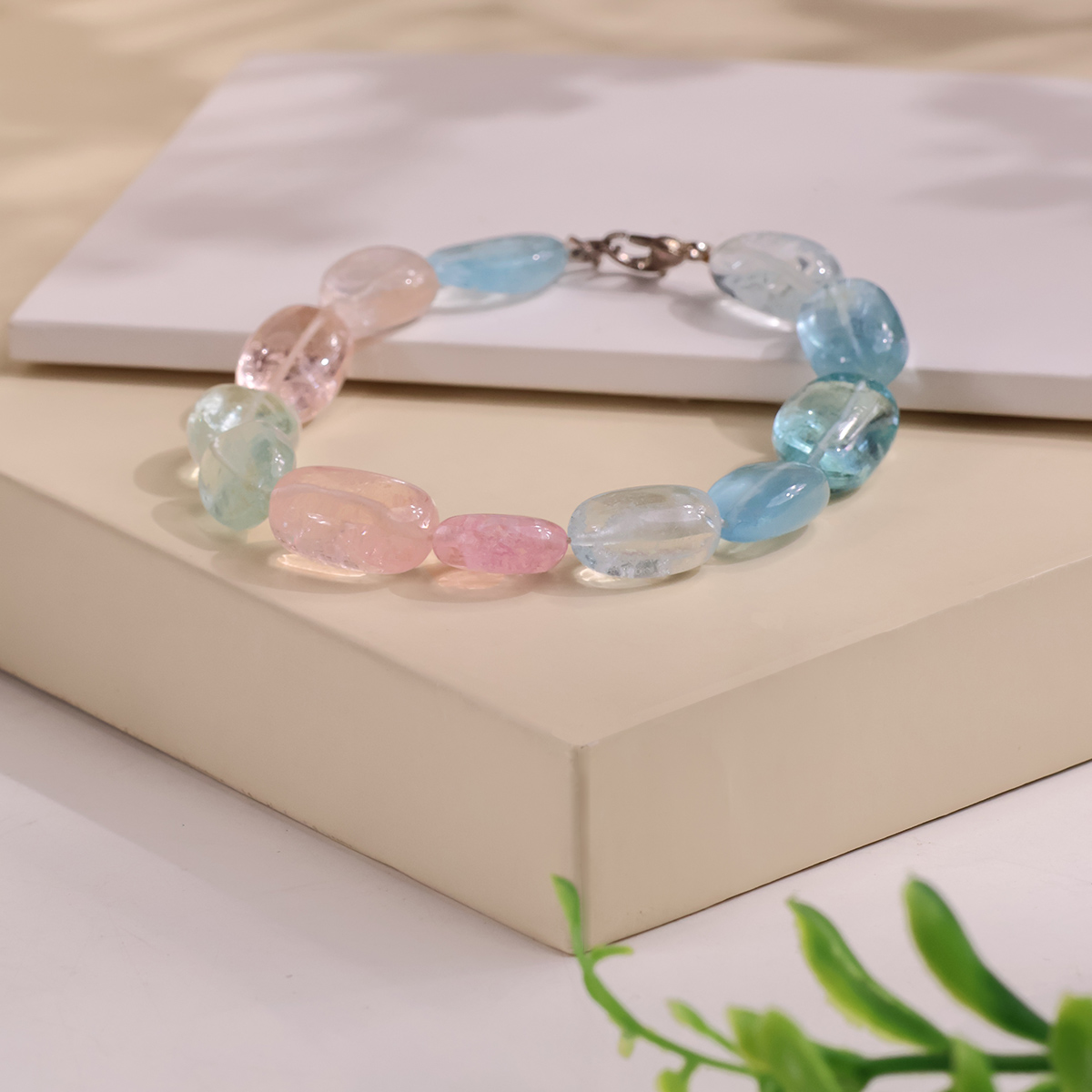 Morganite Big Tumble Silver Bracelet HQ-Shubhanjali Store (2) morganite big tumble silver bracelet hq