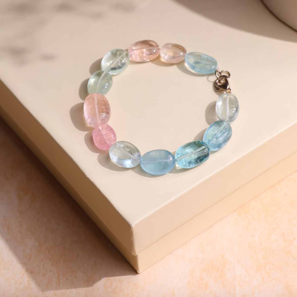 Morganite Big Tumble Silver Bracelet HQ-Shubhanjali Store (3) morganite big tumble silver bracelet hq