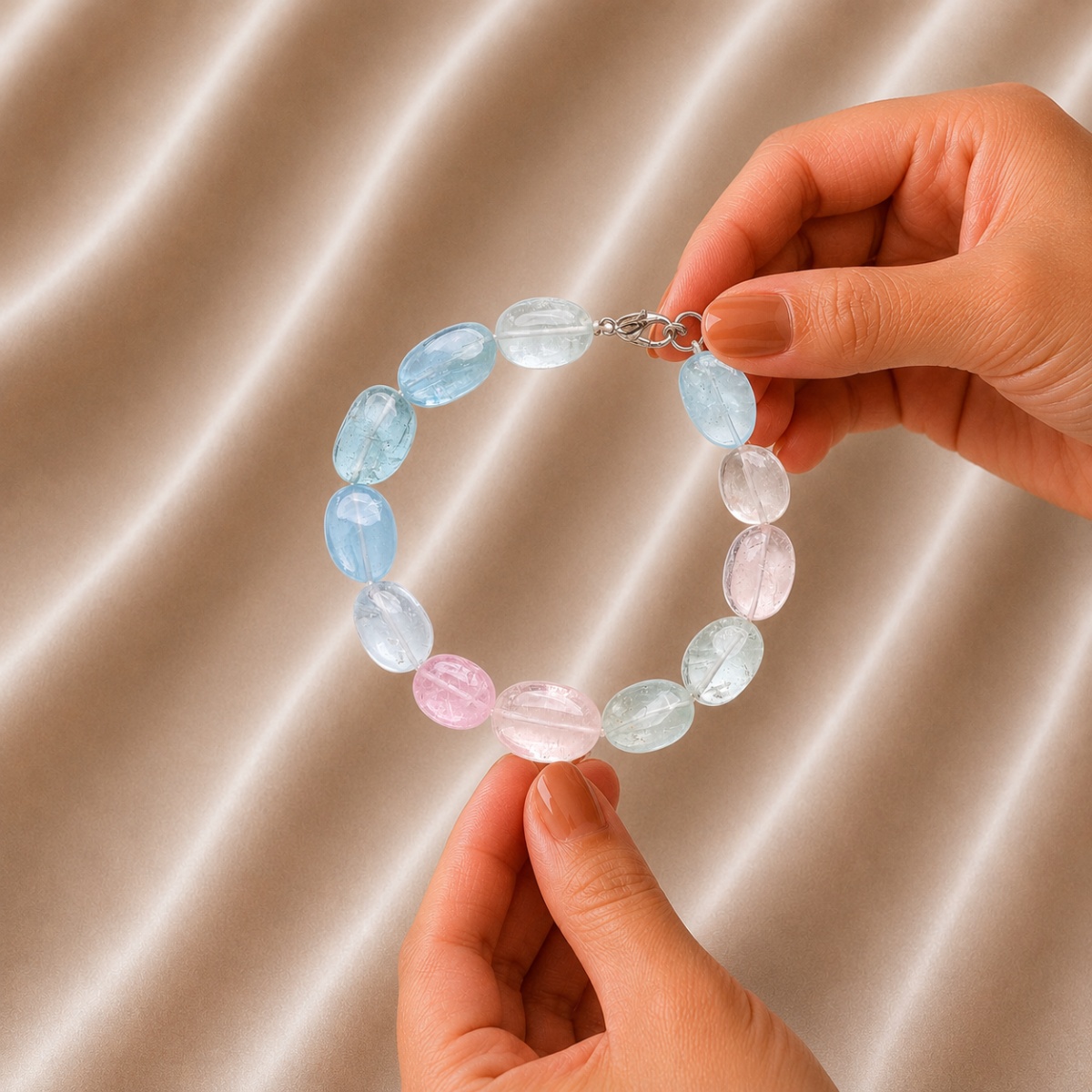 Morganite Big Tumble Silver Bracelet HQ-Shubhanjali Store (5) morganite big tumble silver bracelet hq