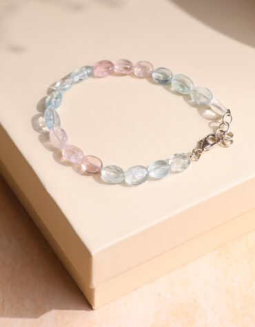 morganite small tumble silver bracelet