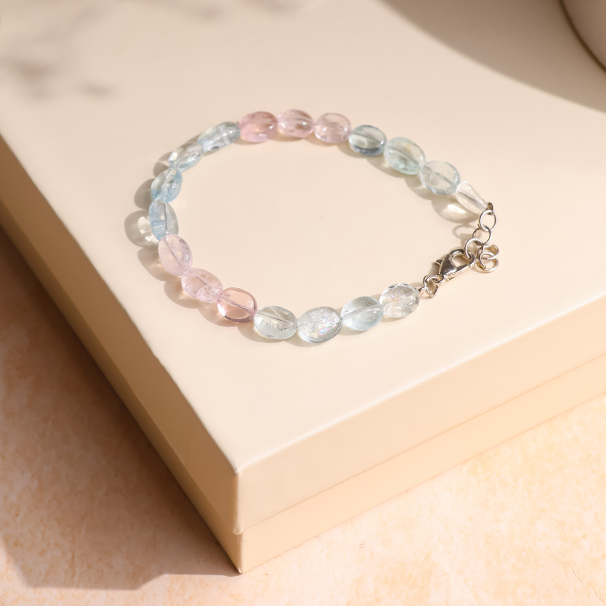 Morganite Small Tumble Silver Bracelet-Shubhanjali Store (1) morganite small tumble silver bracelet