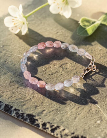 morganite small tumble silver bracelet