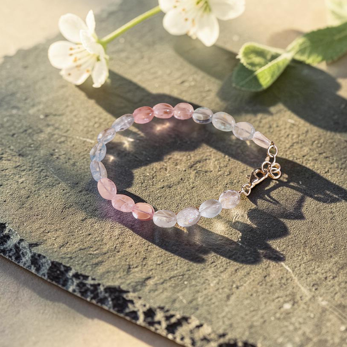 Morganite Small Tumble Silver Bracelet-Shubhanjali Store (2) morganite small tumble silver bracelet