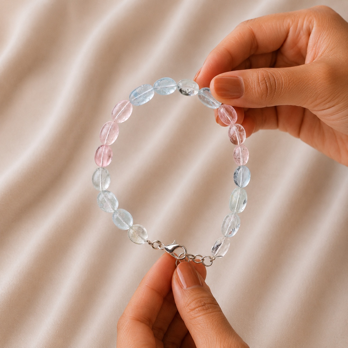 Morganite Small Tumble Silver Bracelet-Shubhanjali Store (3) morganite small tumble silver bracelet