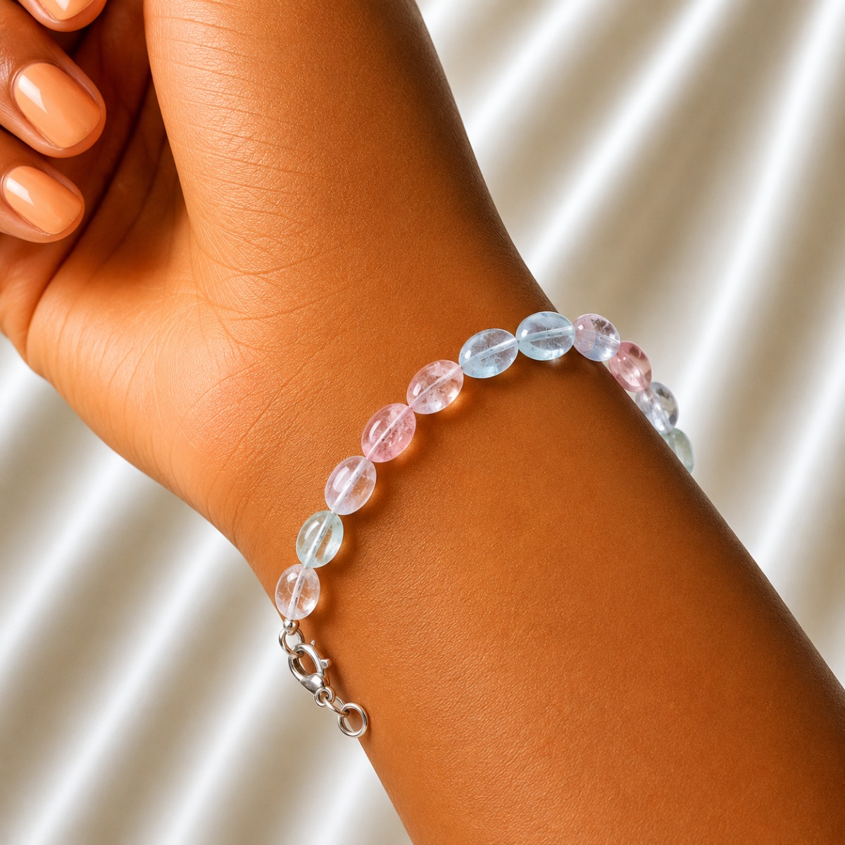 Morganite Small Tumble Silver Bracelet-Shubhanjali Store (4) morganite small tumble silver bracelet