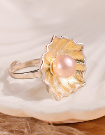 mother of pearl flower silver ring