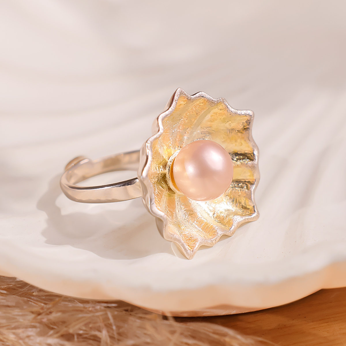 Mother Of Pearl Flower Silver Ring-Shubhanjali Store (1) mother of pearl flower silver ring