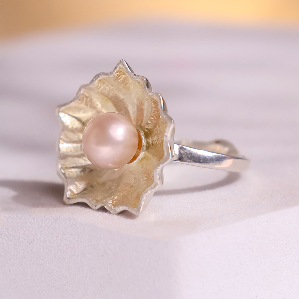 Mother Of Pearl Flower Silver Ring-Shubhanjali Store (3) mother of pearl flower silver ring