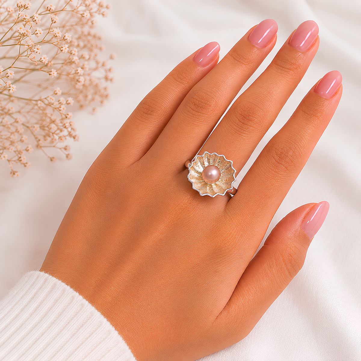 Mother Of Pearl Flower Silver Ring-Shubhanjali mother of pearl flower silver ring