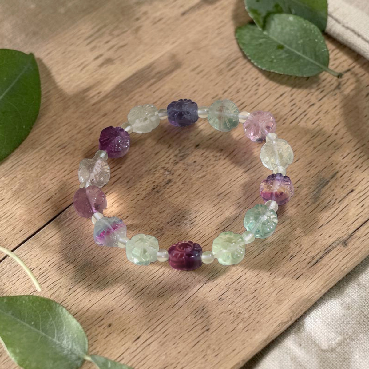 Multi Fluorite Flower Carving Bracelet-Shubhanjali Store (2) multi fluorite flower carving bracelet