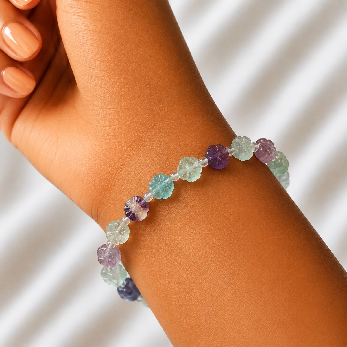 Multi Fluorite Flower Carving Bracelet-Shubhanjali Store (3) multi fluorite flower carving bracelet